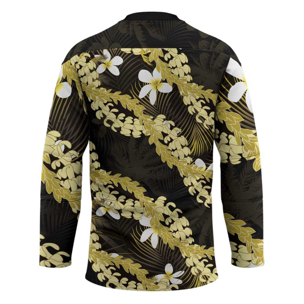 Puakenikeni Maile Lei Hockey Jersey Frangipani Yellow Tropical Leaves