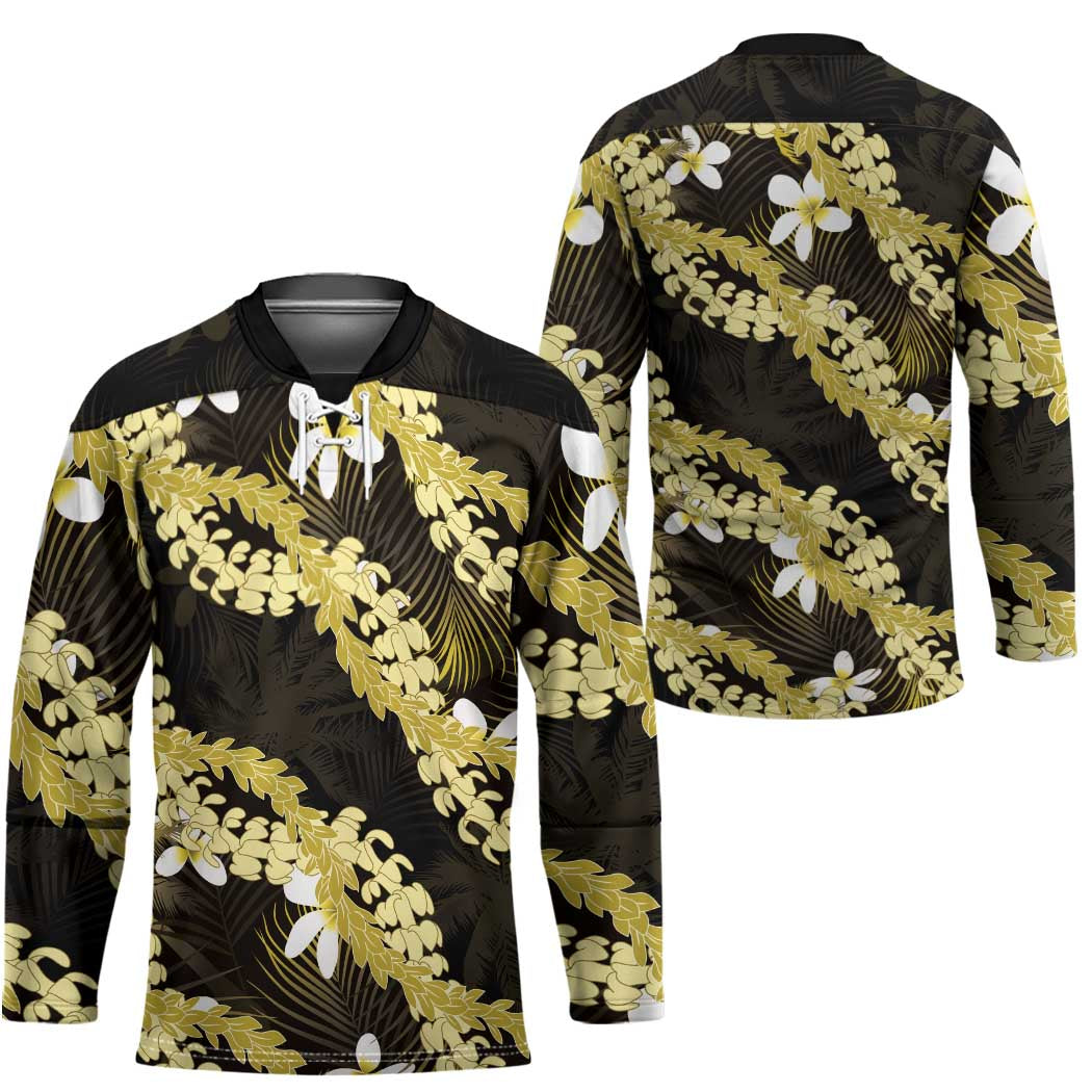 Puakenikeni Maile Lei Hockey Jersey Frangipani Yellow Tropical Leaves