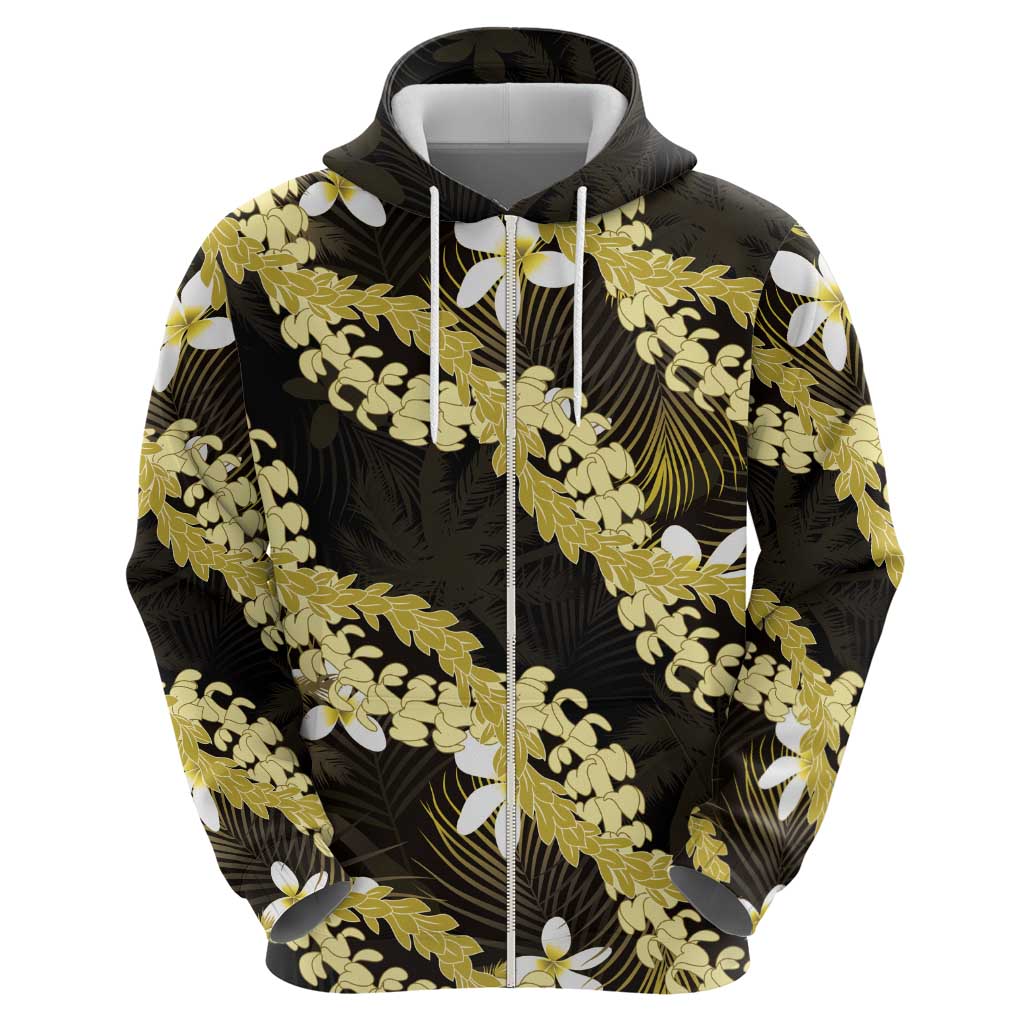 Puakenikeni Maile Lei Hoodie Frangipani Yellow Tropical Leaves