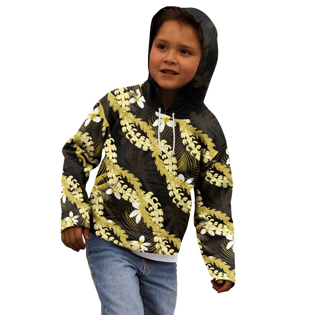 Puakenikeni Maile Lei Kid Hoodie Frangipani Yellow Tropical Leaves