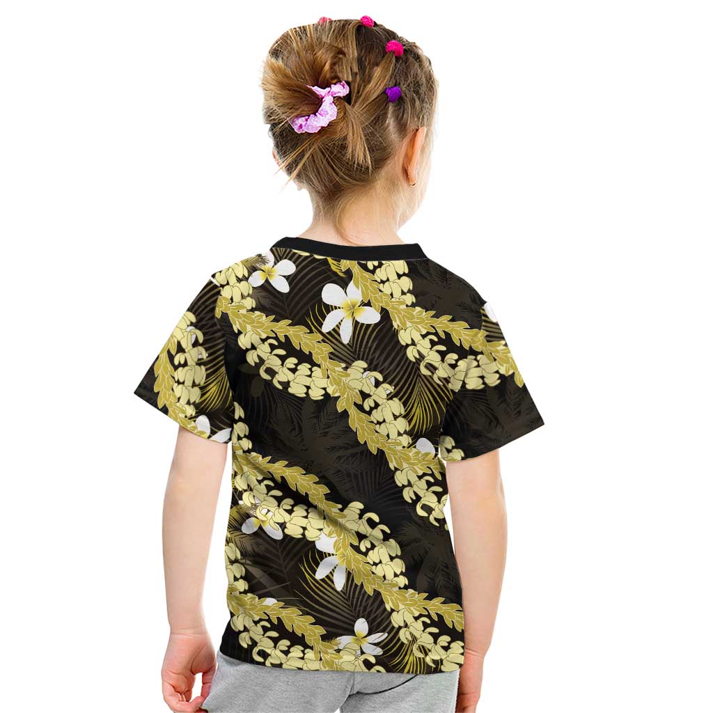 Puakenikeni Maile Lei Kid T Shirt Frangipani Yellow Tropical Leaves