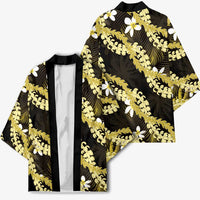 Puakenikeni Maile Lei Kimono Frangipani Yellow Tropical Leaves