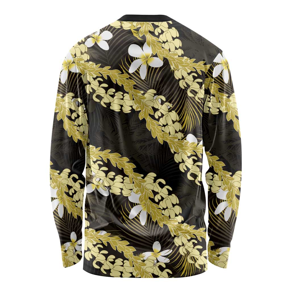 Puakenikeni Maile Lei Long Sleeve Shirt Frangipani Yellow Tropical Leaves