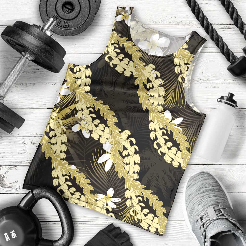Puakenikeni Maile Lei Men Tank Top Frangipani Yellow Tropical Leaves