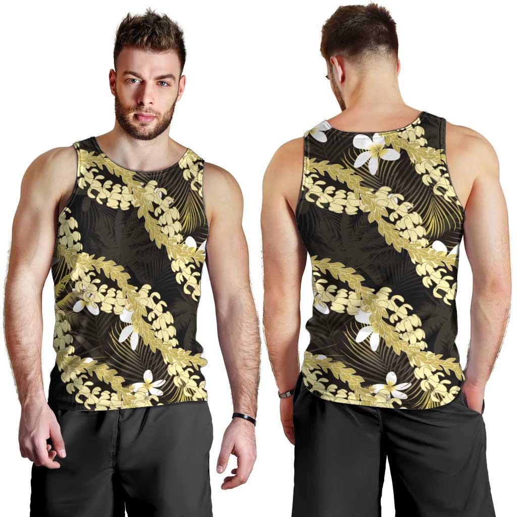 Puakenikeni Maile Lei Men Tank Top Frangipani Yellow Tropical Leaves