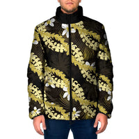 Puakenikeni Maile Lei Padded Jacket Frangipani Yellow Tropical Leaves