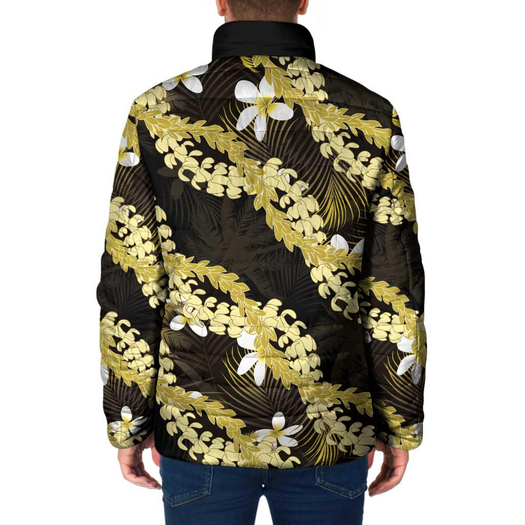Puakenikeni Maile Lei Padded Jacket Frangipani Yellow Tropical Leaves