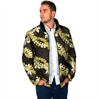 Puakenikeni Maile Lei Padded Jacket Frangipani Yellow Tropical Leaves