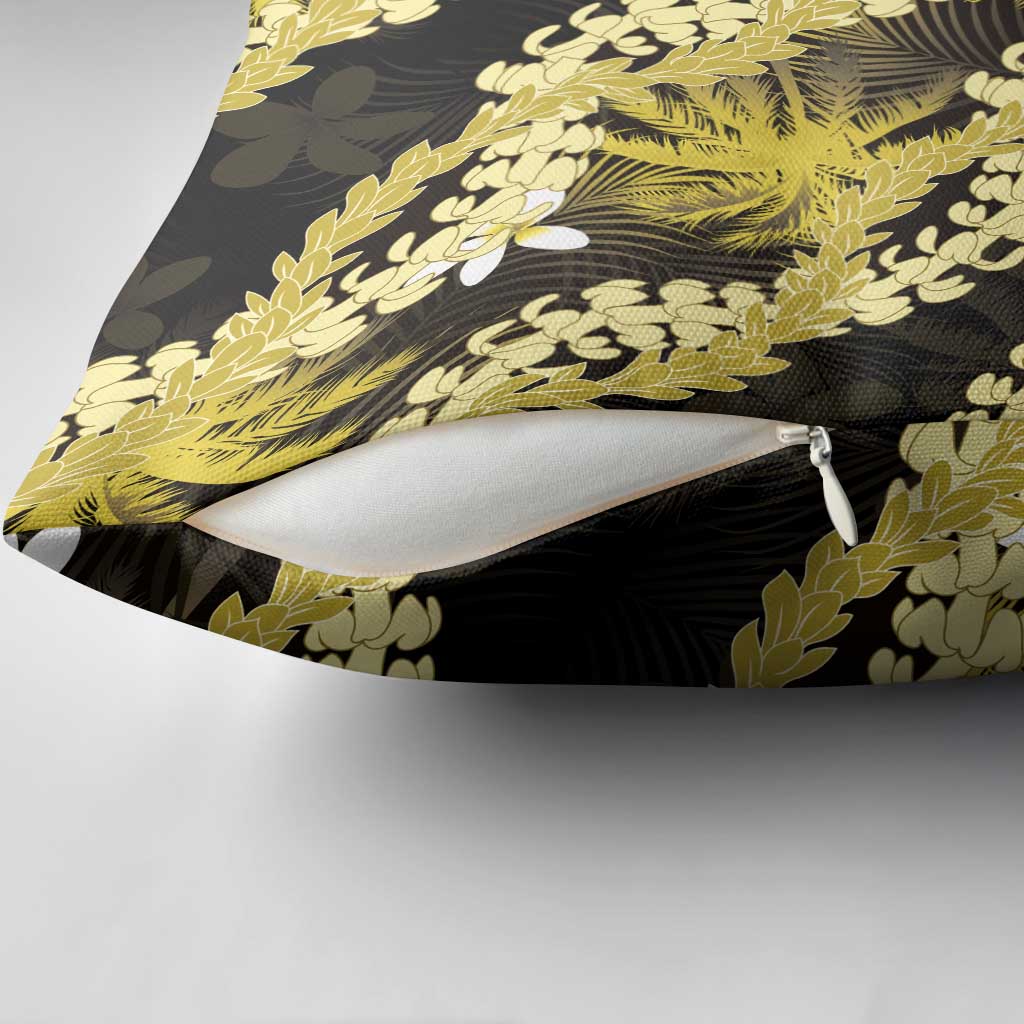 Puakenikeni Maile Lei Pillow Cover Frangipani Yellow Tropical Leaves