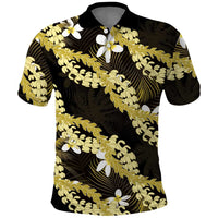 Puakenikeni Maile Lei Polo Shirt Frangipani Yellow Tropical Leaves