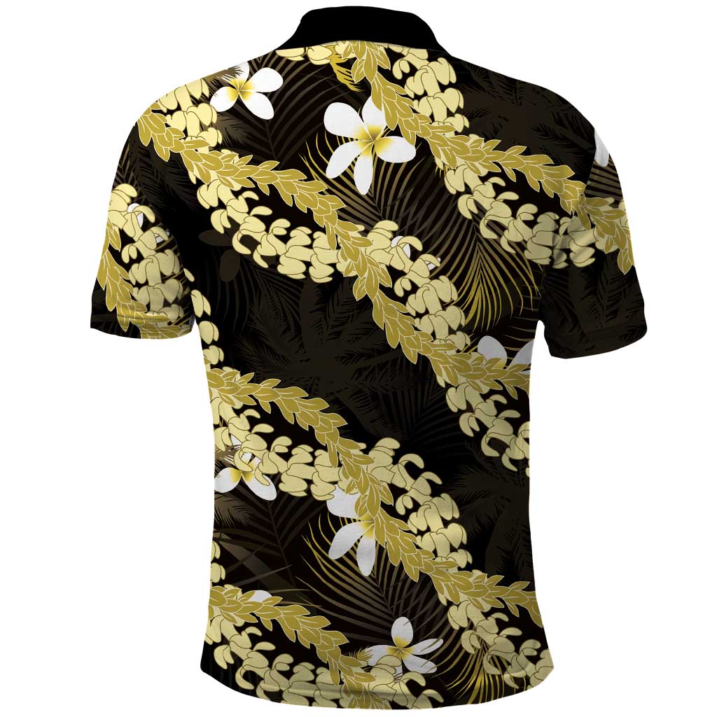 Puakenikeni Maile Lei Polo Shirt Frangipani Yellow Tropical Leaves