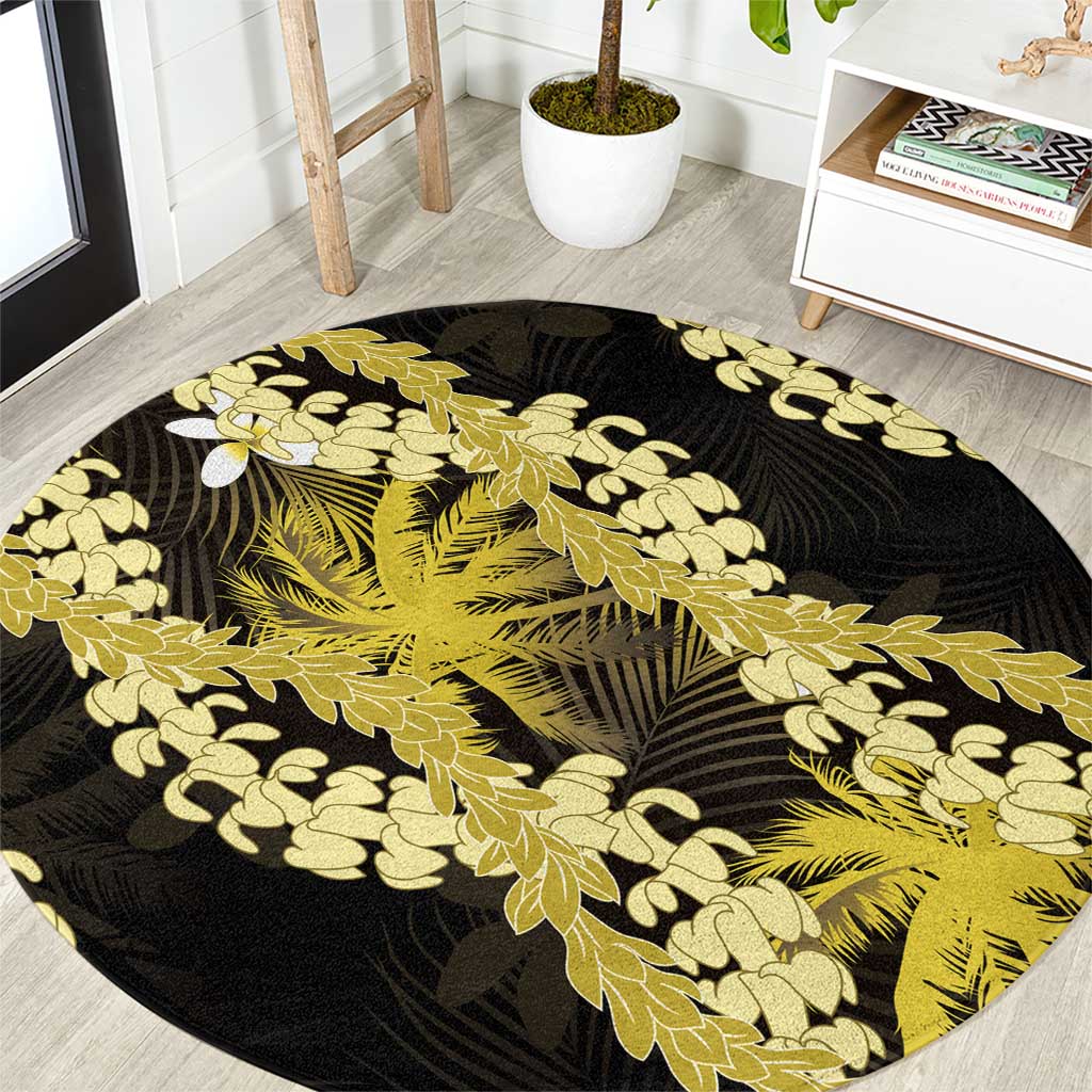 Puakenikeni Maile Lei Round Carpet Frangipani Yellow Tropical Leaves LT01 Yellow - Polynesian Pride