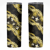 Puakenikeni Maile Lei Skinny Tumbler Frangipani Yellow Tropical Leaves LT01 Yellow - Polynesian Pride