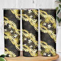 Puakenikeni Maile Lei Skinny Tumbler Frangipani Yellow Tropical Leaves LT01 - Polynesian Pride