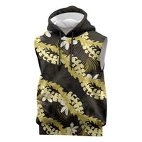Puakenikeni Maile Lei Sleeveless Hoodie Frangipani Yellow Tropical Leaves LT01 Yellow - Polynesian Pride