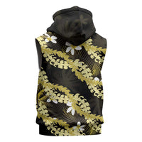 Puakenikeni Maile Lei Sleeveless Hoodie Frangipani Yellow Tropical Leaves LT01 - Polynesian Pride