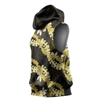 Puakenikeni Maile Lei Sleeveless Hoodie Frangipani Yellow Tropical Leaves LT01 - Polynesian Pride
