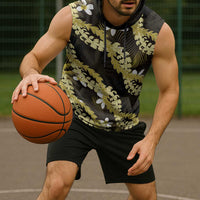 Puakenikeni Maile Lei Sleeveless Hoodie Frangipani Yellow Tropical Leaves LT01 - Polynesian Pride
