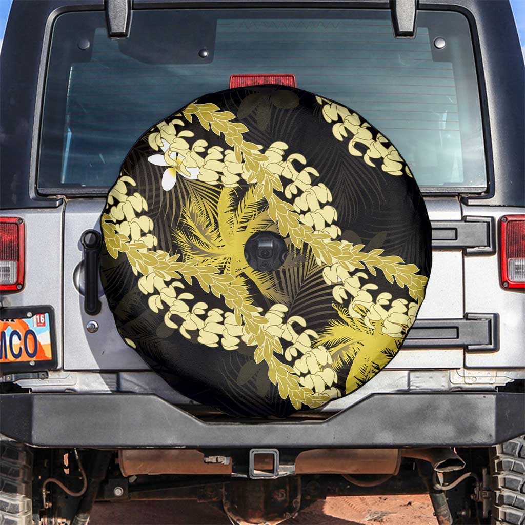 Puakenikeni Maile Lei Spare Tire Cover Frangipani Yellow Tropical Leaves