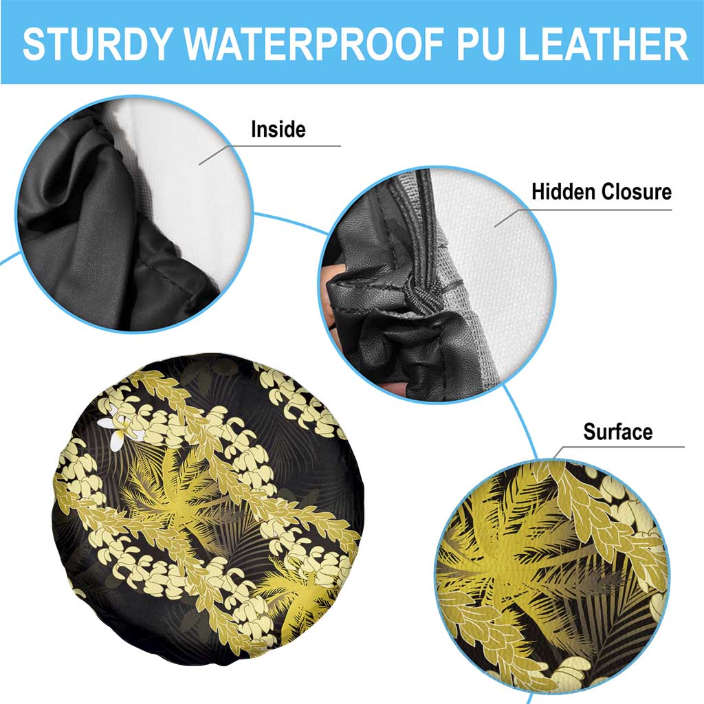 Puakenikeni Maile Lei Spare Tire Cover Frangipani Yellow Tropical Leaves