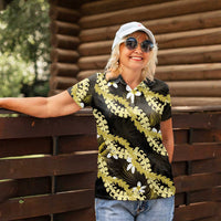 Puakenikeni Maile Lei Women Polo Shirt Frangipani Yellow Tropical Leaves LT01 - Polynesian Pride