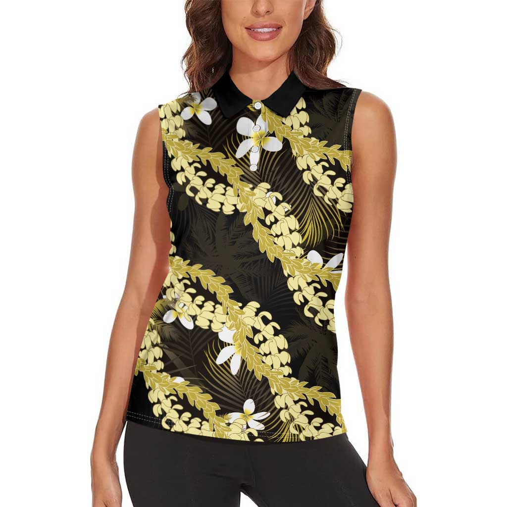 Puakenikeni Maile Lei Women Sleeveless Polo Shirt Frangipani Yellow Tropical Leaves LT01 - Polynesian Pride