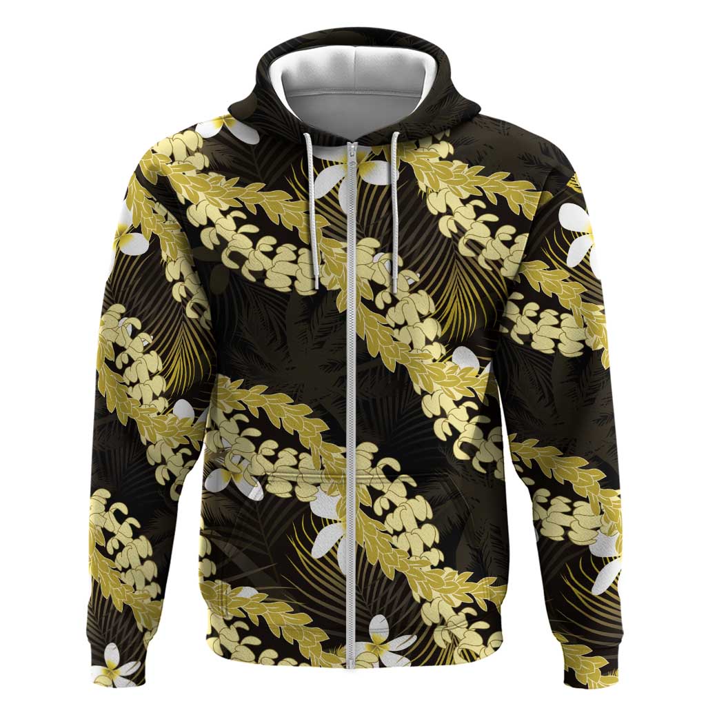 Puakenikeni Maile Lei Zip Hoodie Frangipani Yellow Tropical Leaves