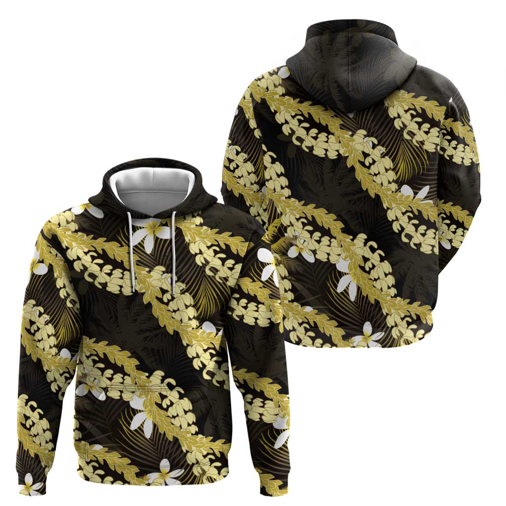 Puakenikeni Maile Lei Zip Hoodie Frangipani Yellow Tropical Leaves