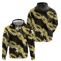 Puakenikeni Maile Lei Zip Hoodie Frangipani Yellow Tropical Leaves