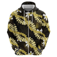 Puakenikeni Maile Lei Zip Hoodie Frangipani Yellow Tropical Leaves