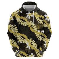 Puakenikeni Maile Lei Zip Hoodie Frangipani Yellow Tropical Leaves