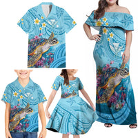 Personalized Hawaii Sea Turtle Family Matching Off Shoulder Maxi Dress and Hawaiian Shirt Hawaii Map Ocean Vibes