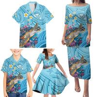 Personalized Hawaii Sea Turtle Family Matching Puletasi and Hawaiian Shirt Hawaii Map Ocean Vibes