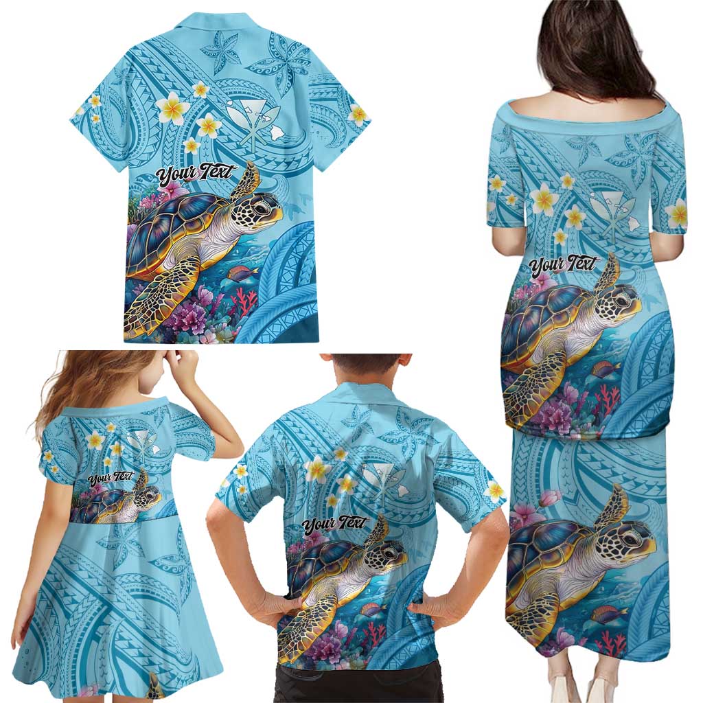 Personalized Hawaii Sea Turtle Family Matching Puletasi and Hawaiian Shirt Hawaii Map Ocean Vibes