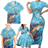 Personalized Hawaii Sea Turtle Family Matching Short Sleeve Bodycon Dress and Hawaiian Shirt Hawaii Map Ocean Vibes
