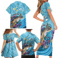 Personalized Hawaii Sea Turtle Family Matching Short Sleeve Bodycon Dress and Hawaiian Shirt Hawaii Map Ocean Vibes