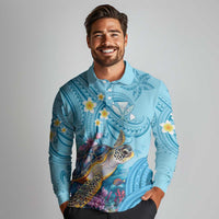 Personalized Hawaii Sea Turtle Long Sleeve Polo Shirt Hawaii Map Ocean Vibes