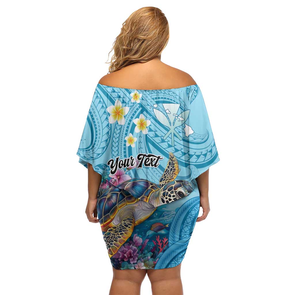 Personalized Hawaii Sea Turtle Off Shoulder Short Dress Hawaii Map Ocean Vibes