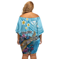 Personalized Hawaii Sea Turtle Off Shoulder Short Dress Hawaii Map Ocean Vibes