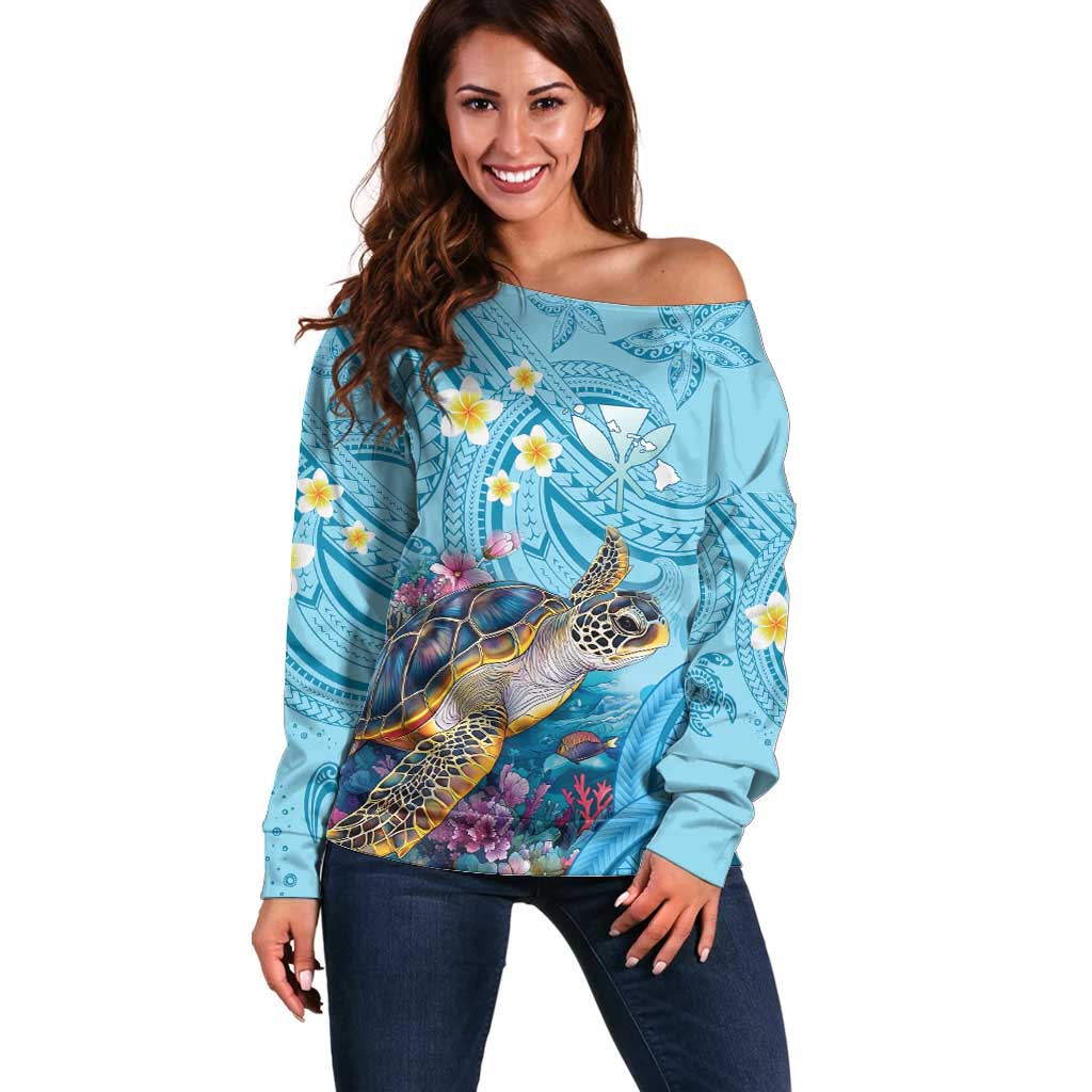 Personalized Hawaii Sea Turtle Off Shoulder Sweater Hawaii Map Ocean Vibes