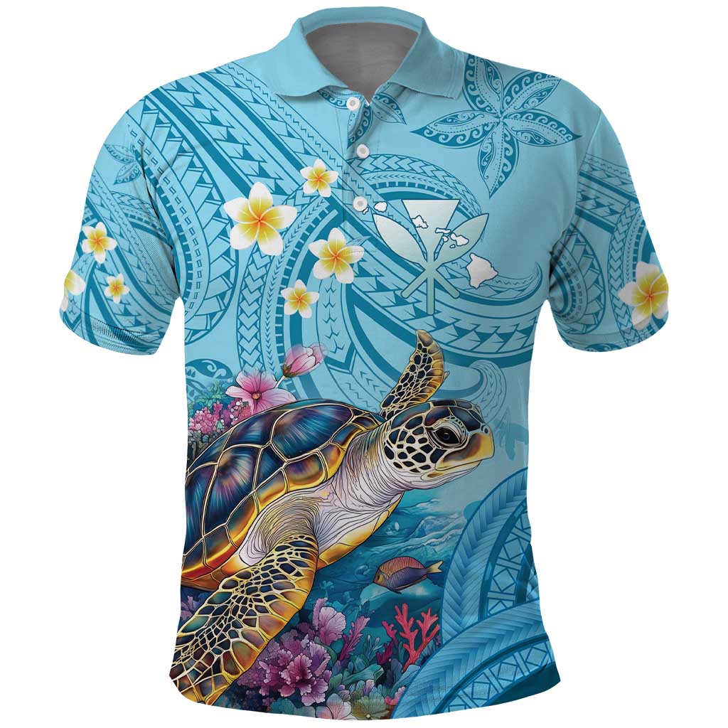 Personalized Hawaii Sea Turtle Polo Shirt Hawaii Map Ocean Vibes LT01 Blue - Polynesian Pride