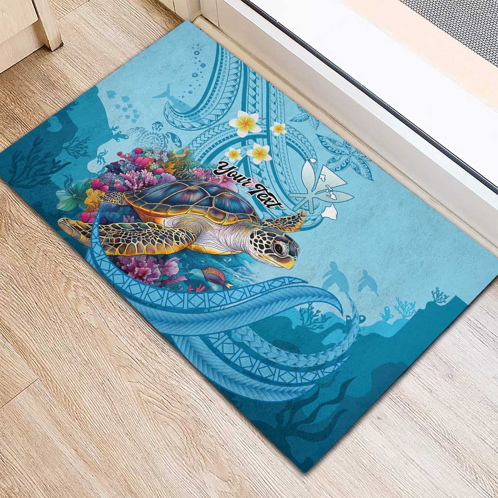 Personalized Hawaii Sea Turtle Rubber Doormat Hawaii Map Ocean Vibes