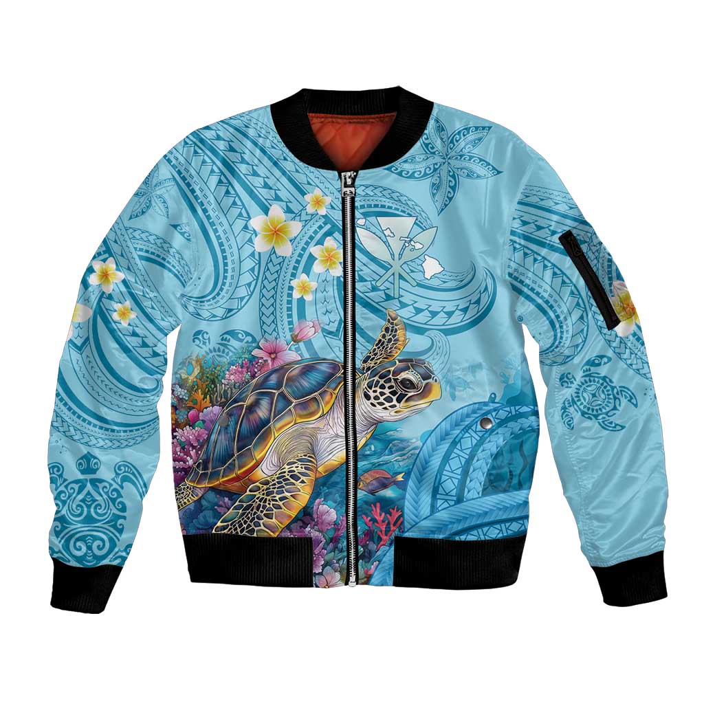 Personalized Hawaii Sea Turtle Sleeve Zip Bomber Jacket Hawaii Map Ocean Vibes