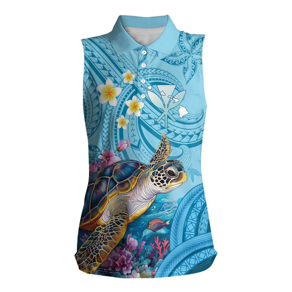 Personalized Hawaii Sea Turtle Women Sleeveless Polo Shirt Hawaii Map Ocean Vibes