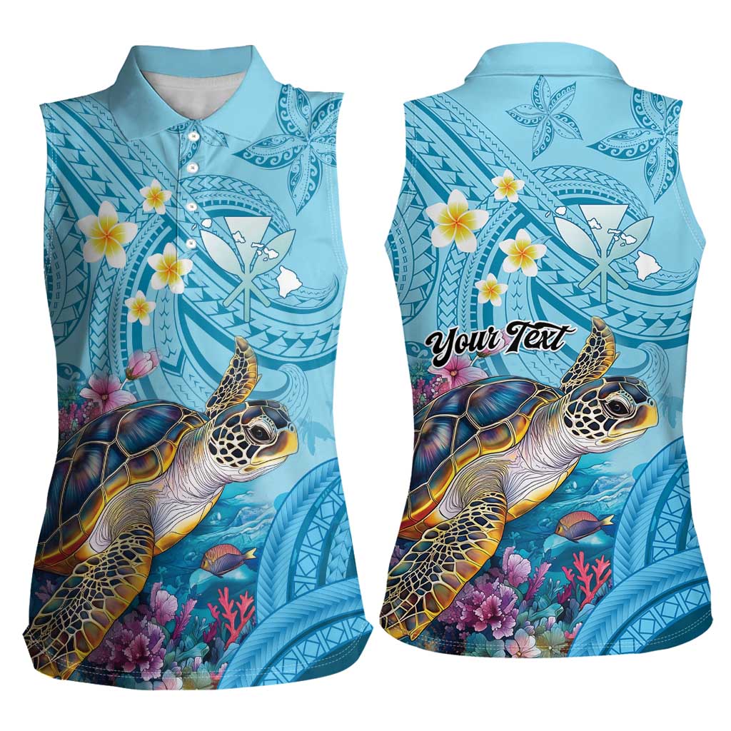 Personalized Hawaii Sea Turtle Women Sleeveless Polo Shirt Hawaii Map Ocean Vibes