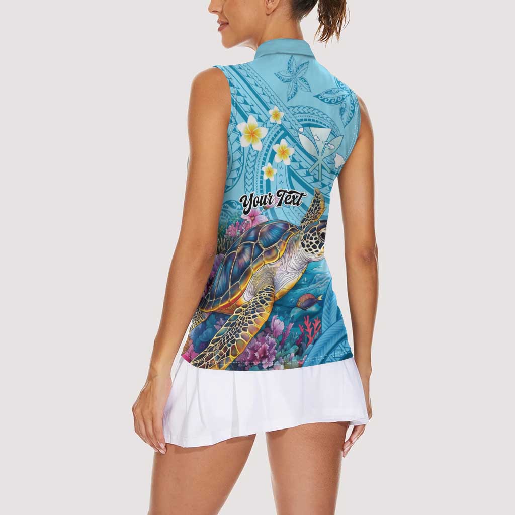 Personalized Hawaii Sea Turtle Women Sleeveless Polo Shirt Hawaii Map Ocean Vibes