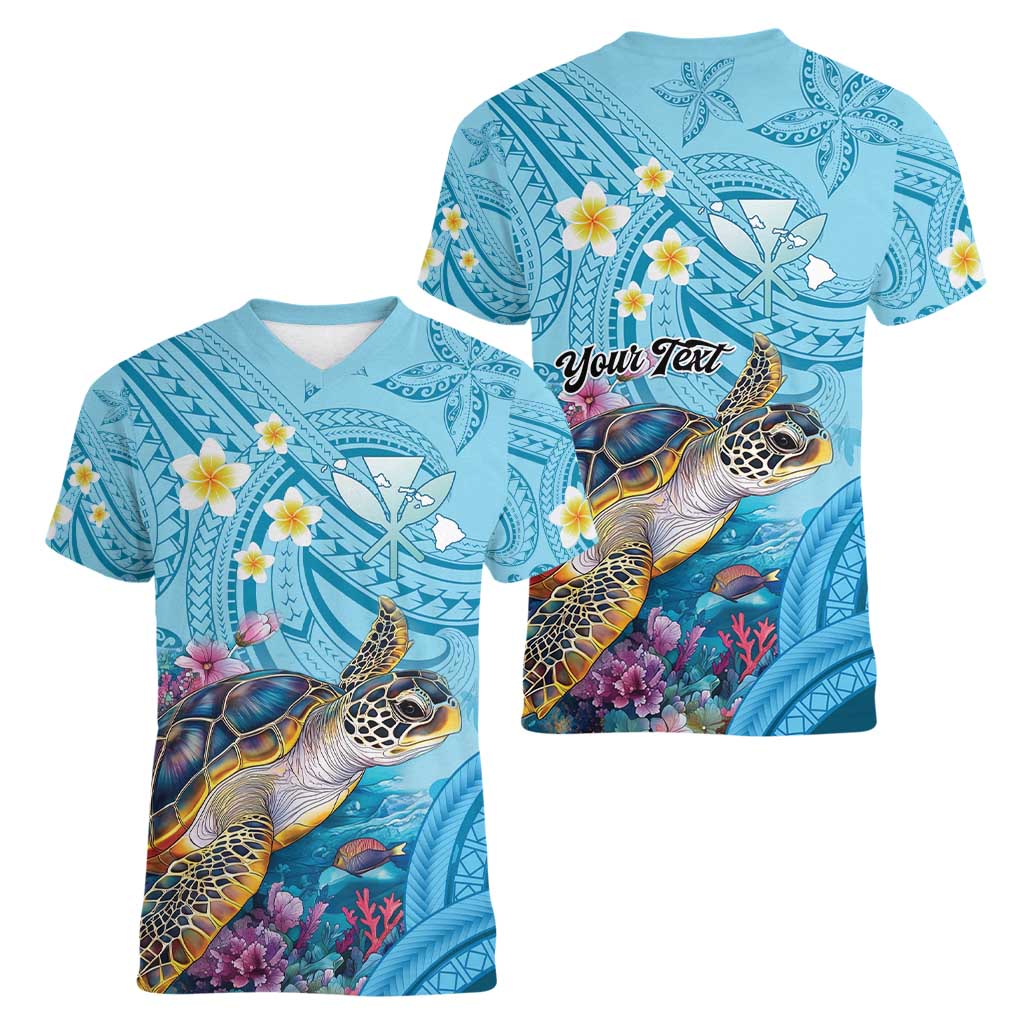 Personalized Hawaii Sea Turtle Women V-Neck T-Shirt Hawaii Map Ocean Vibes