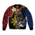 Philippines Spirit Tribal Sun Plumeria Bomber Jacket Red And Blue Polynesian Pattern
