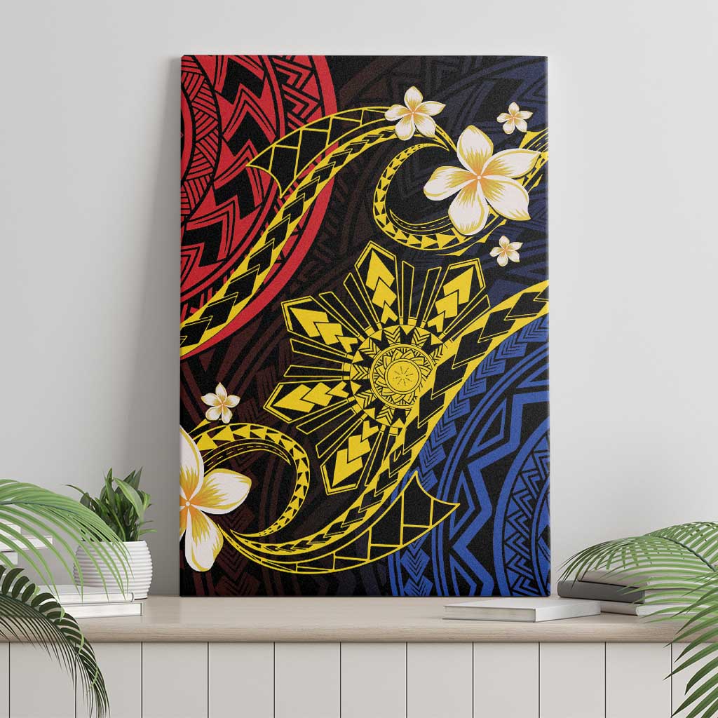 Philippines Spirit Tribal Sun Plumeria Canvas Wall Art Red And Blue Polynesian Pattern