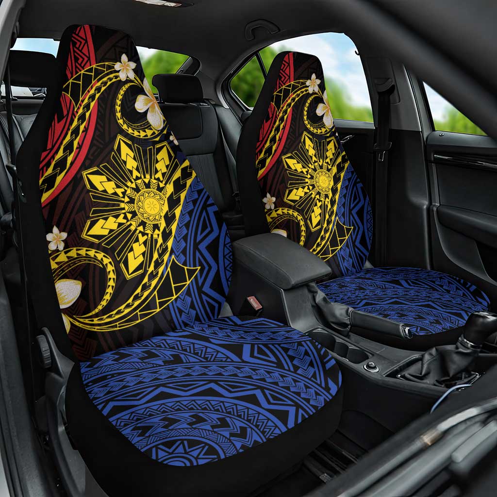 Philippines Spirit Tribal Sun Plumeria Car Seat Cover Red And Blue Polynesian Pattern